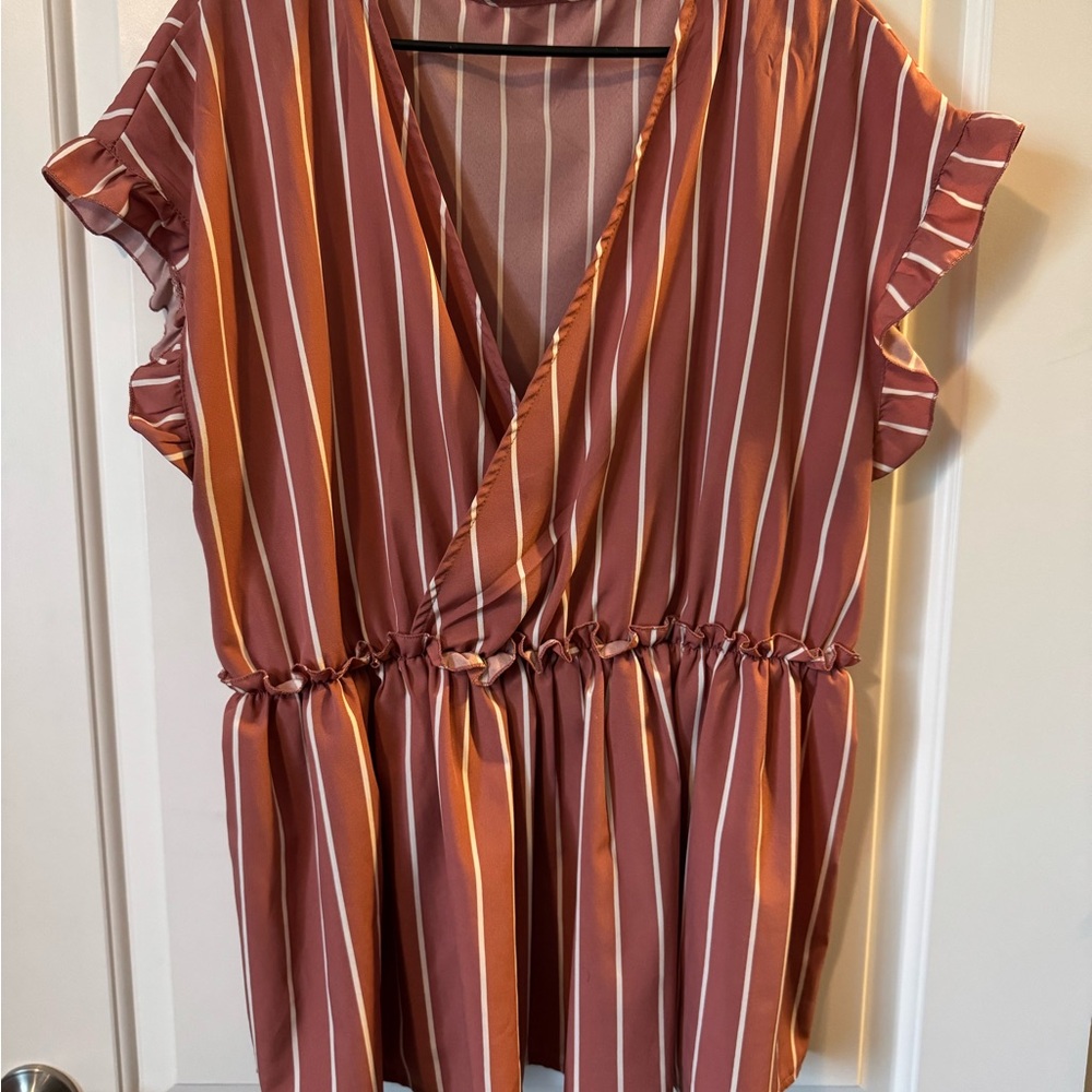 Striped Ruffle Sleeve Wrap Top